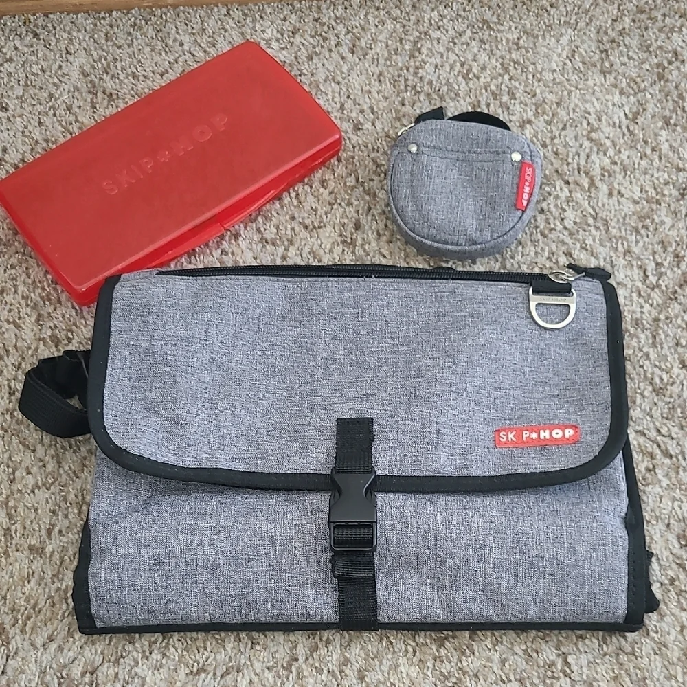Skip Hop Gray and Red Travel Changing Kit Zip Off Changing Mat